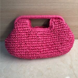 NWOT raffia Hot Pink Woven Clutch Bag